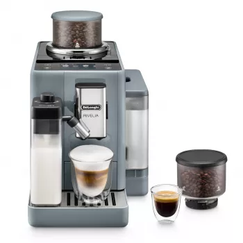 Espressor De’Longhi Rivelia EXAM440.55.g — automat, rezervor de apă 1,4 L, râșniță 250 g, 19 bar, display tactil TFT