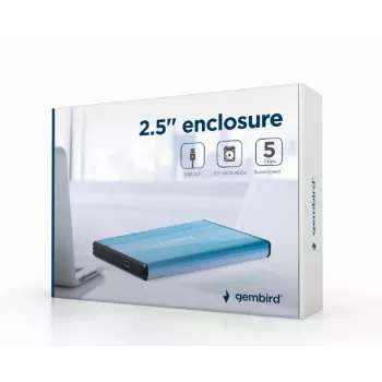 Carcasă HDD Gembird EE2-U3S-3-B — 2,5 inch single-bay, SATA, Mini‑USB A, până la 7 TB, albastru