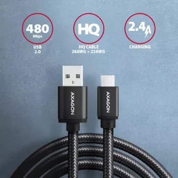 Cablu USB Axagon BUMM-AM15AB USB 2.0 1,5 m Micro-USB B USB A negru