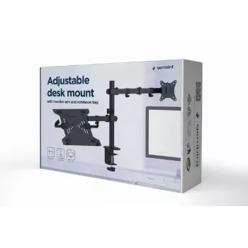 Suport monitor Gembird MA-DA-03 pentru ecrane de 32 inch, clemă de birou/grommet, braț dublu, VESA 75x75–100x100, negru