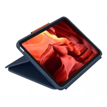 Husă tastatură Logitech Rugged Combo 4 Touch QWERTZ germană Smart Connector albastră pentru iPad gen. 10 (A16) cu Trackpad Dock 256×195×20 mm