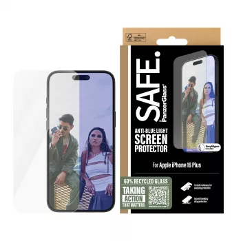 Folie de protecție ecran PanzerGlass SAFE. by ® Anti-Blue Light pentru iPhone 16 Plus | 15 Plus | Ultra-Wide Fit