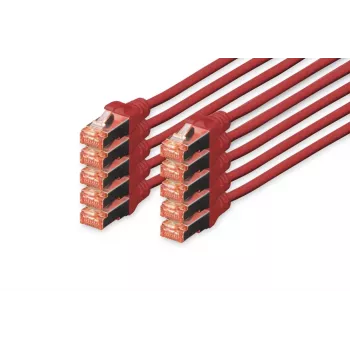 Cablu patch DIGITUS - CAT6 - S/FTP - Snagless - Cu - 3m - roșu - set de 10