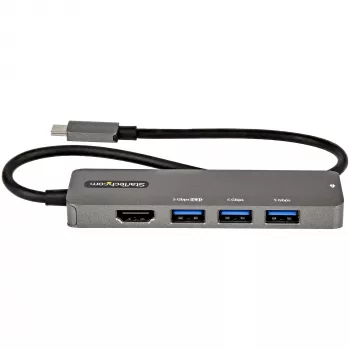 StarTech.com Adaptor multiport USB C - USB-C la HDMI 2.0b 4K 60Hz (HDR10), 100W Power Delivery Pass-Through, hub USB 3.0 cu 4 porturi - Mini dock USB Type-C - Cablu atașat de 30 cm