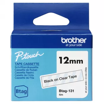 Bandă de etichetare Brother BTAG-131 negru pe transparent 1,2 cm 4 m