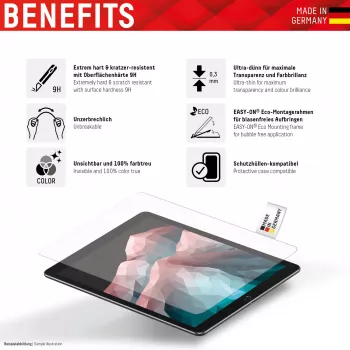 Sticlă pentru tabletă Displex Tablet Glass (9H) pentru Apple iPad Pro 11'' (1./2./3./4. Gen.)/Air (4./5. Gen.), ramă de montare Eco, indestructibilă, ultra-subțire, invizibilă
