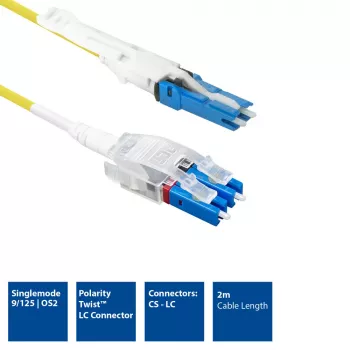 ACT 2 metri Cablu patch din fibră optică monomod 9/125 OS2 Polarity Twist uniboot duplex cu conectori CS - LC