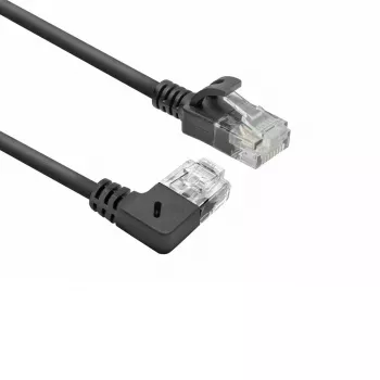 ACT Negru 5 metri Cablu patch Slimline U/UTP CAT6A LSZH cu conectori RJ45 90° în unghi dreapta la drept