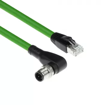 Cablu pentru senzori ACT Industrial 1,50 metri M12D 4 pini tată în unghi drept la RJ45 tată, cablu TPE Superflex Xtreme, ecranat