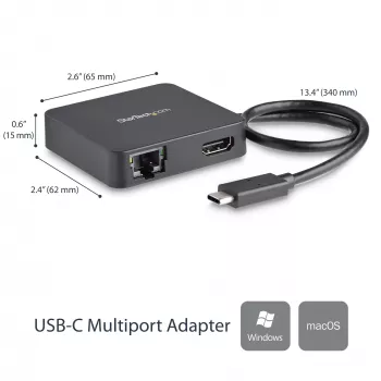Adaptor multiport StarTech.com USB-C – mini-dock USB-C portabil cu video 4K-HDMI – Gigabit Ethernet, hub USB 3.0 (1x USB-A, 1x USB-C) – adaptor multiport USB Type-C – compatibil Thunderbolt 3