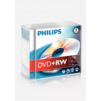 Philips DVD+RW DW4S4J05F/10 discuri reinscriptibile, 5 buc., 4,7 GB, 120 min, 4x