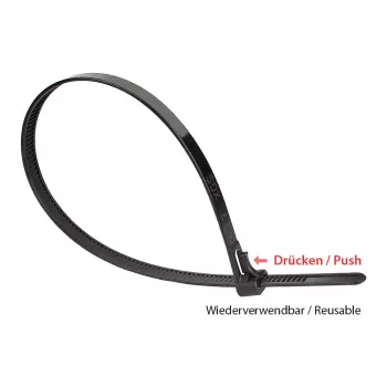 Good Connections cleme de cablu reutilizabile 450 mm x 7,4 mm, negru, rezistent la UV, -40 °C până la +85 °C, 100 bucăți (KAB-R45S74)