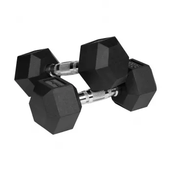 Rubberized cast iron dumbbells HEX 2x9 kg REBEL ACTIVE