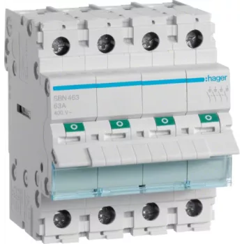 Întrerupător automat Hager SBN463 — 63 A, tensiune bobină până la 440 V, 4 module, IP20