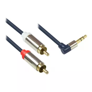 Cablu audio High-Quality 3,5 mm, jack tată în unghi dreapta la 2 mufe RCA, carcasă din metal masiv, albastru închis, 2 m, Good Connections (GC-M0065