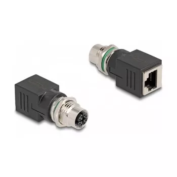 Delock Adaptor M12 X-coded 8 pini mamă la mamă RJ45 drept