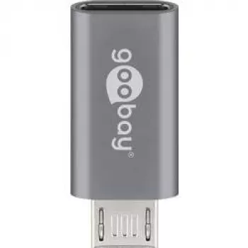 Adaptor Goobay USB 2.0 Hi-Speed, gri, gri – USB-C™ mamă > USB 2.0 Micro-tată (Type B) (55553)