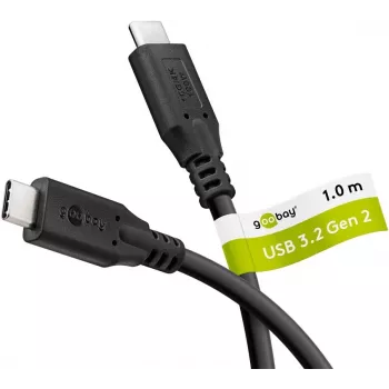 Cablu USB-C la USB-C 3.2 Gen2, 10 Gbit/s, 1m, negru, Power Delivery 3.0, 100W, 4K, 60Hz