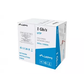 Cablu de rețea Lanberg LCU6-10CC-0305-R U/UTP 305 m, 1 Gbit/s, 23 AWG, CCA, 250 MHz, roșu