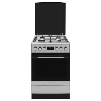 Aragaz mixt gaz-electric Amica 57GEH2.33HZpTaXx, 4 arzătoare, cuptor 62 l, aer cald, 50 cm, inox