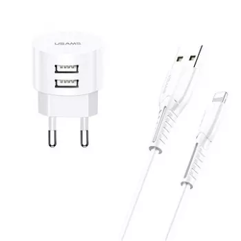 Încărcător usams T20 2x USB 2.1A cu cablu Lightning — încărcător USB portabil de perete