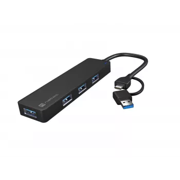 Hub USB NATEC Mayfly, USB 3.2 Gen 1 Type-A Type-C, 5000 Mbit/s, negru