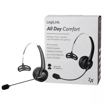 Cască mono Bluetooth 6.0 LogiLink BT0075 cu microfon flexibil, negru