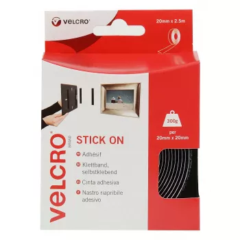 VELCRO VEL-EC60215 Self-Adhesive Hook and Loop Tape, 20 mm x 2.5 m, Black
