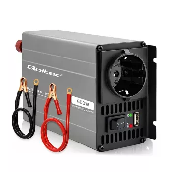 Invertor de tensiune Qoltec MS Wave 12V la 230V 300/600W USB compatibil cu LiFePO4 GEL AGM