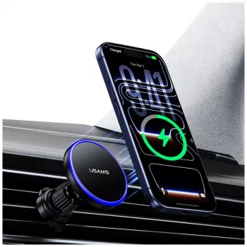 USAMS Suport magnetic de ventilație pentru smartphone, rotație 360°, negru