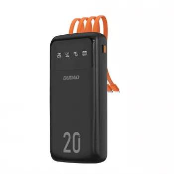 Dudao K6Pro+ Powerbank 20000mAh cu 4 cabluri integrate USB-C Micro USB Lightning USB-A Intrarea Negru