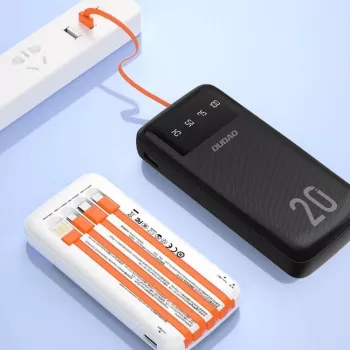 Dudao K6Pro+ Powerbank 20000mAh cu 4 cabluri integrate USB-C Micro USB Lightning USB-A Intrarea Negru