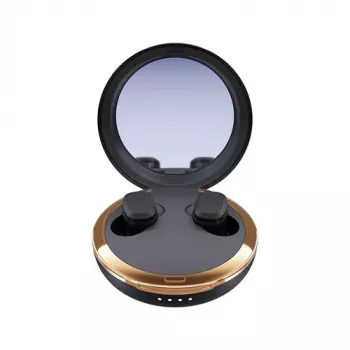 Căști in-ear wireless Happy Plugs Adore cu carcasă de încărcare cu oglindă (negre)