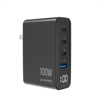 Încărcător rapid GEMBIRD GaN 4x USB 100W negru