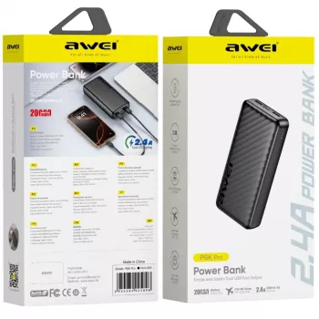 Power bank AWEI P6K Pro 20000mAh 2xUSB-A/USB-C negru