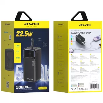 Power bank AWEI PA-106 50000mAh 22.5W PD 3xUSB-C negru