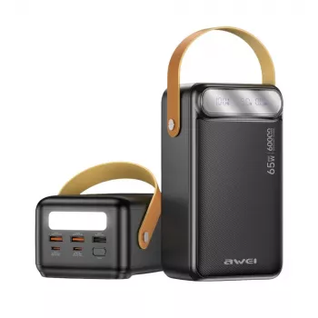 Power bank AWEI PA-82 60000mAh 65W PD 2xUSB-A/USB-C negru