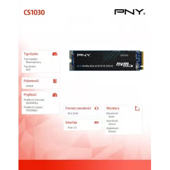 PNY CS1030 256 GB M.2 2280 PCIe NVMe Gen3 x4 SSD intern (Bulk)