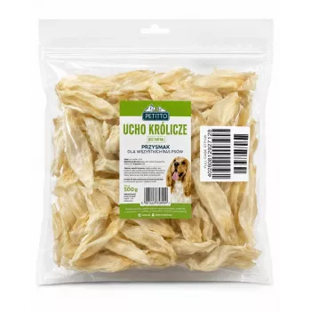 Urechi de iepure PTI PETITTO pentru câini, fără blană, 500 g