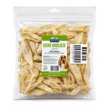 Ureche de iepure PETITTO pentru ros la câini - fără blană, 1 kg