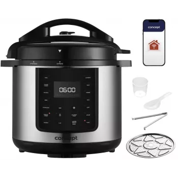 Multicooker CONCEPT CK8001, 5L, 900W, 10 programe, LED, vas ceramic antiaderent, pornire întârziată, menținere la cald, negru/argintiu
