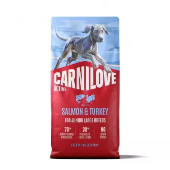 Hrană uscată pentru câini CARNILOVE ACTIVE cu somon și curcan pentru câini tineri de rase mari 12 kg