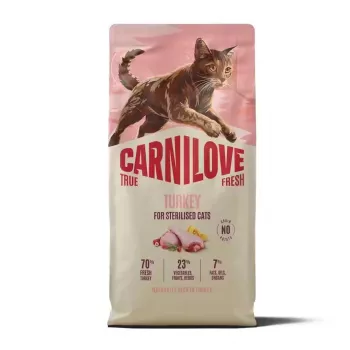 Hrană uscată pentru pisici CARNILOVE TRUE FRESH cu curcan pentru pisici adulte sterilizate de toate rasele 2 kg