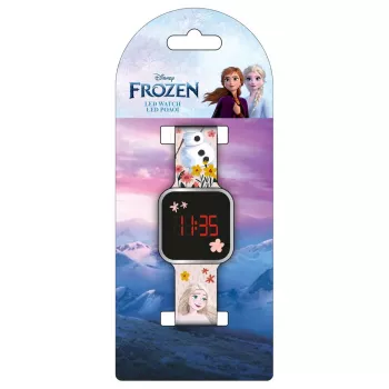 Ceas digital pentru copii PULIO LED Diakakis, tema oficială Disney Frozen, afișaj LED roșu, curea din silicon albastru/violet