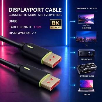 Cablu DisplayPort QOLTEC M/M v2.1 80G 1,5m negru