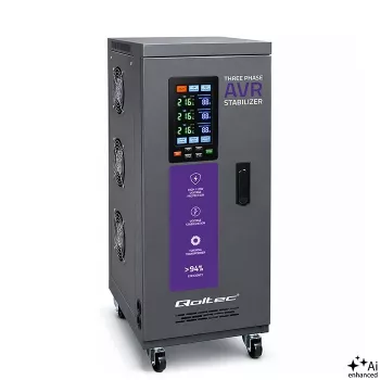 Stabilizator de tensiune trifazat Qoltec AVR MULTIPROTECTION 10kVA ±3% servomotor 3F LCD Expert Line