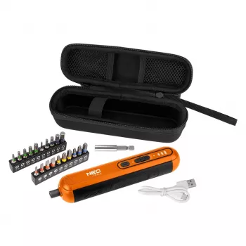 Șurubelniță cu acumulator NEO TOOLS 04-199 4V Li-Ion USB-C cu 6 bituri și lumină LED
