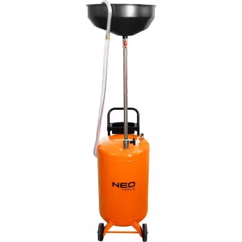 Stație mobilă de colectare ulei NEO TOOLS 10-810, gravitațională, rezervor 70 L, golire pneumatică, tavă de colectare 420 mm, înălțime reglabilă 1000-1600 mm
