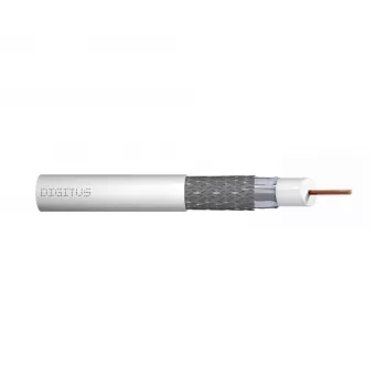 Cablu coaxial DIGITUS RG-6, cupru 1,05mm, 75 Ohm, dublu ecranat (2x folie + 77% împletitură), Eca, manta PVC, 305m, alb