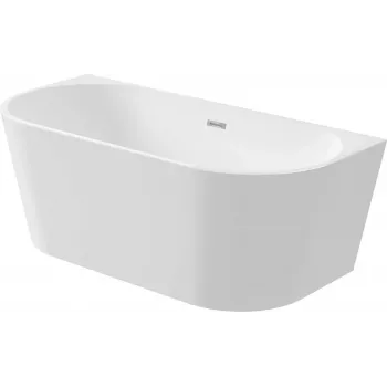 Cadă de baie din acril DEANTE KDS_015W montată pe perete sau autonomă, 150 cm, ovală, albă, capacitate 220 l, preaplin integrat, sifon click-clack inclus